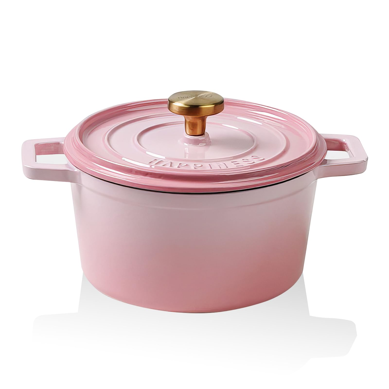 Cocotte en fonte émaillée antiadhésive avec couvercle et 2 poignées pour braiser les ragoûts, rôtir et cuire - Sans danger sur toutes les tables de cuisson (rose)