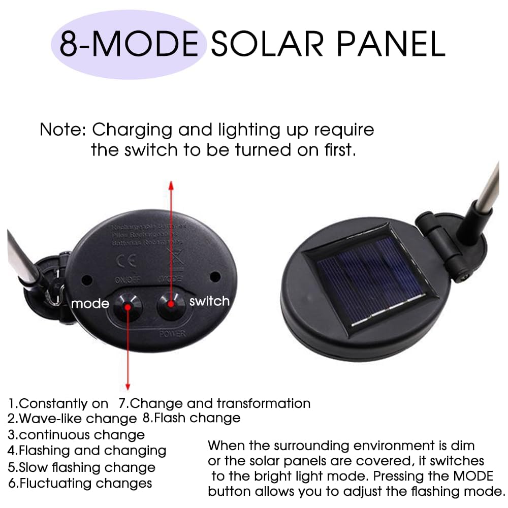 HPUFKOT - Lot de 2 lampes solaires de jardin étanches avec 200 LED scintillantes - 8 modes - Décoration pour terrasse, cour, allée, pelouse