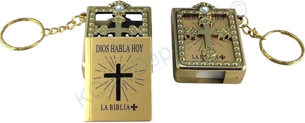 12 Pcs - Gold - Key Chain Spanish Dios Habla Hoy Religious Gift Baptism Favors Keychain