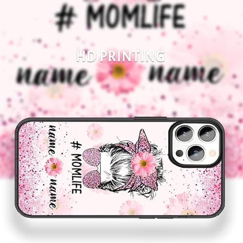 Messy Bun Momlife Pink Daisy Leopard Custom Mommy Gifts Rubber Phone Case For Iphone 14 13 12 11 8 6Plus Samsung S23 S22 S21 S20 Plus Ultra A03S A53 A32 Funny Mom Mother Birthday Gift #TOP3