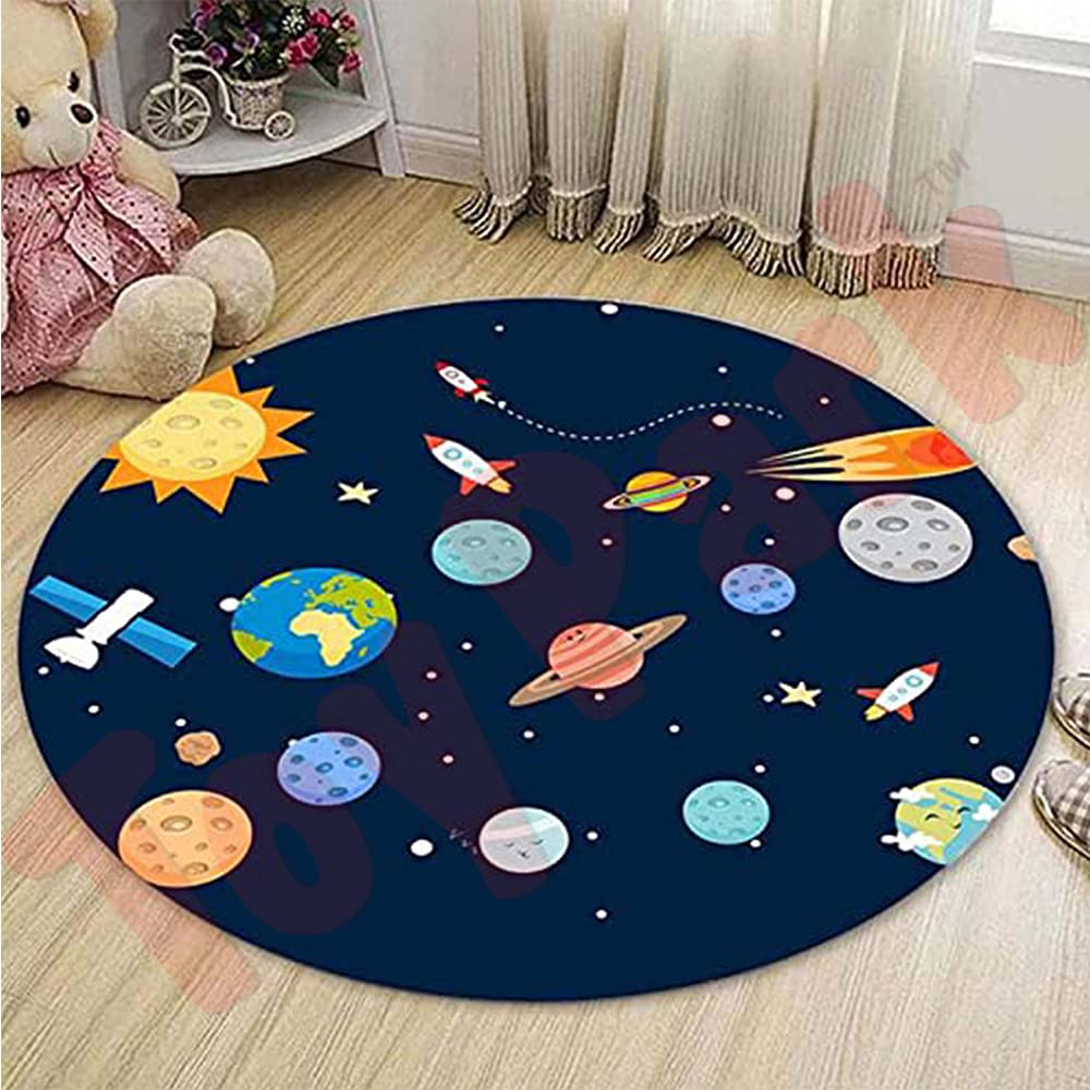 Toy Park Kids Round Soft Rug Star & Planet Learning Area Carpet Children's Fun Area Mat - Non Slip Bottom (100 cm Round)-image-24
