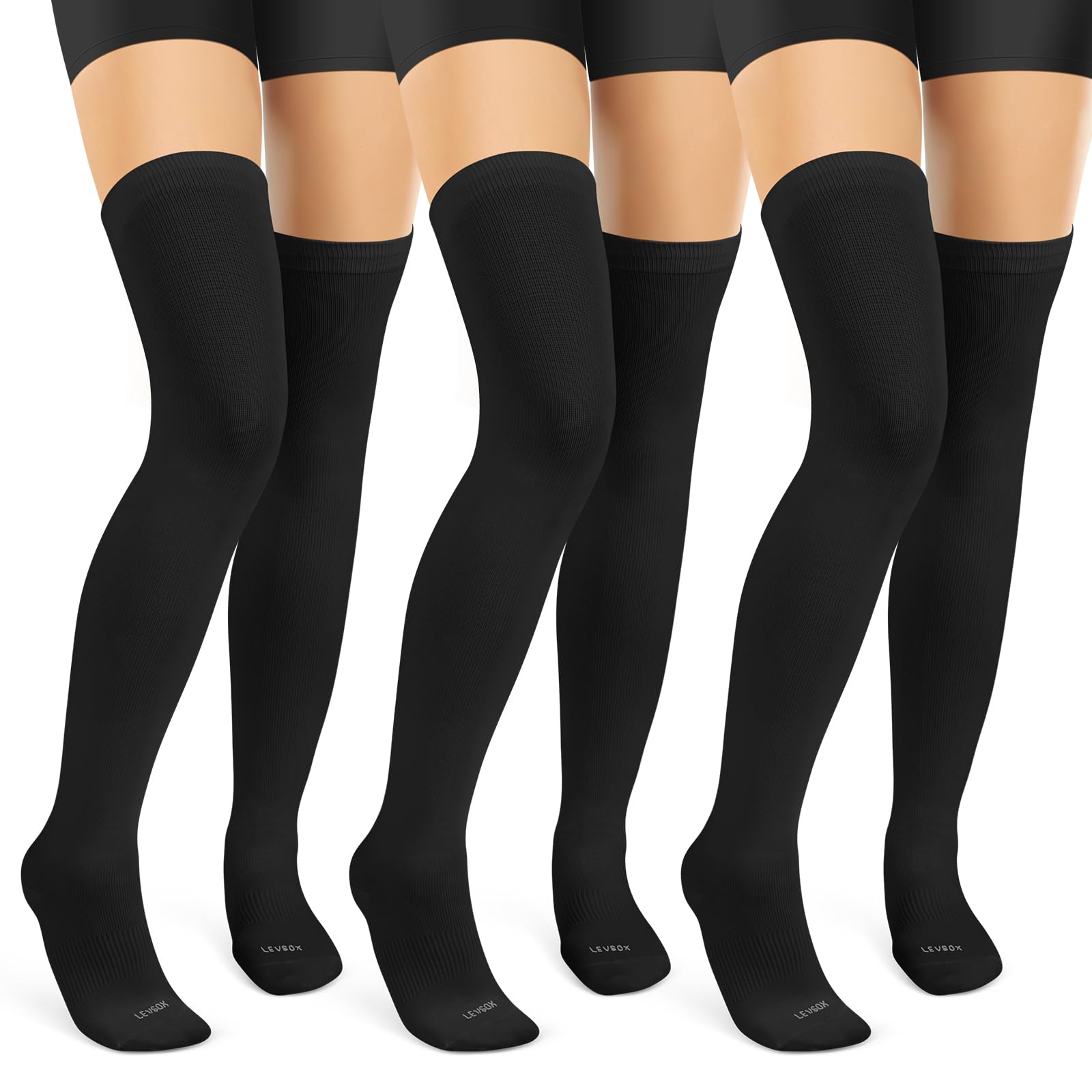 LEVSOX Thigh High Compression Socks for Women 15-20 mmHg Over the Knee Compression Stockings for Men 3 Pair