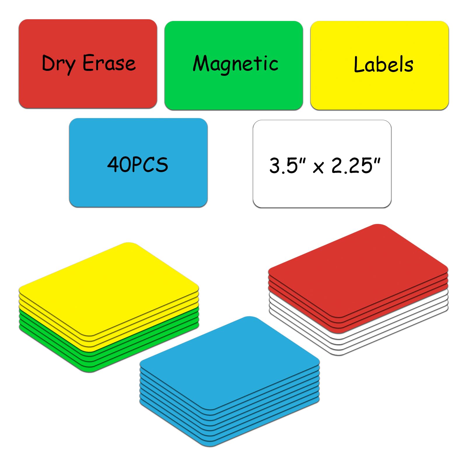 Dry Erase Magnetic Labels,3.5x2.25 Card Size,Pack of 40,Write On Magnets,Teacher Must Have for Classroom,Supplies Office&Cabinet&whiteboard&Fridge&Locker (Multicolor)