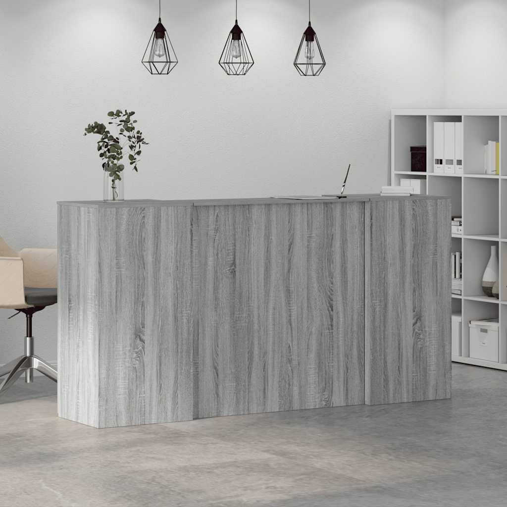 Barra de recepción gris Sonoma, 200 x 50 x 103,5 cm, de madera, con mostrador y espacio de almacenamiento, para oficina, hotel, clínica