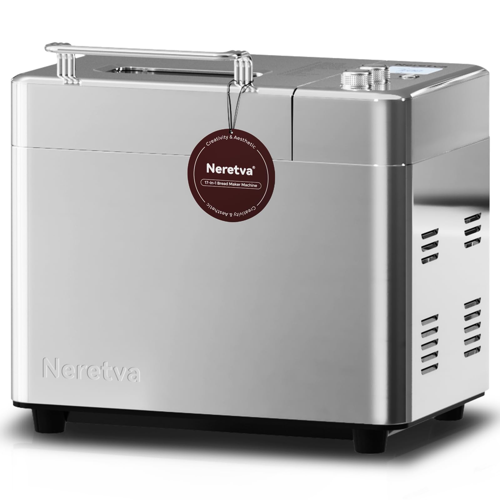 Neretva Brotbackautomat, Geräuscharm(≤30dB) Vollautomatische Brotbackautomaten mit Auto Zutatenfach&1KG Keramik-Antihaft-Backform, 17- in-1 Doppelheizung Brotbackmaschine mit Timer-Joghurt/Glutenfrei