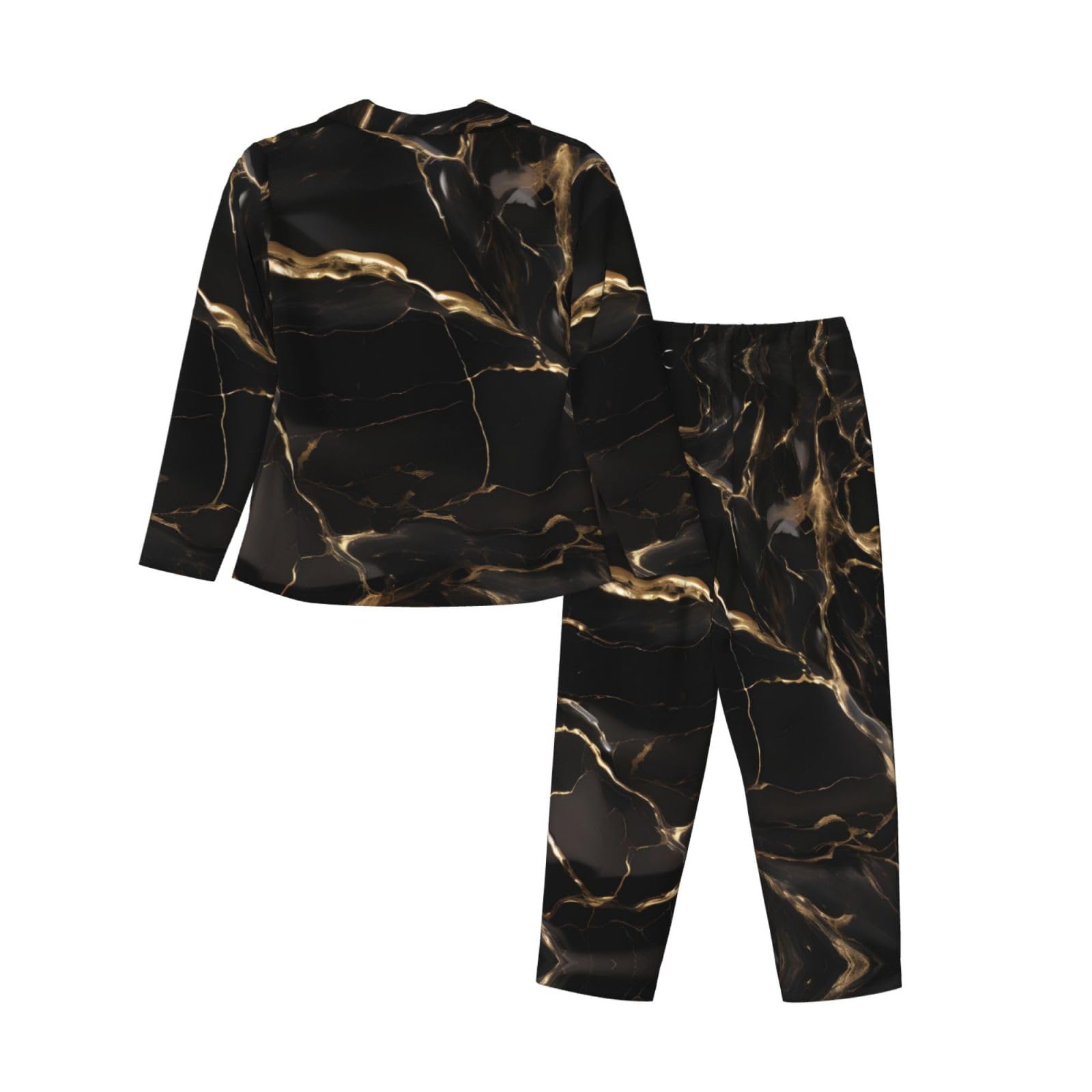 Set pigiama da donna a maniche lunghe nero oro marmo stampato a maniche lunghe abbottonato pigiama set disponibile in 5 taglie