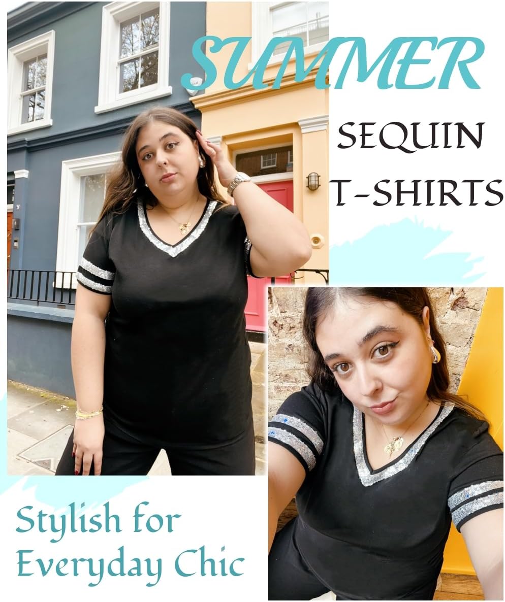TIYOMI Plus Size Tops for Women V Neck Raglan T-Shirt Short Sleeve Summer Shirts Casual Loose Tunic Blouse - Image 4