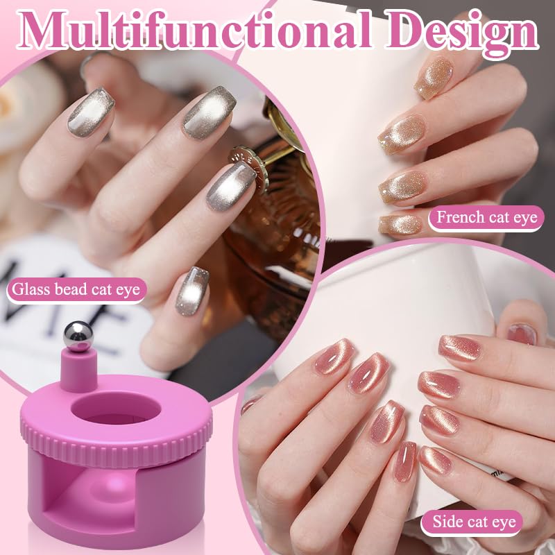 Rotating Cat Eye Magnet for Nail Polish, 360°Automatic Cat Eye Magnet Tool with Strong Magnet for Cat Eye Gel, Glass Bead Nail Magnet, Magnetic Nail Tool for DIY Nail Art & Salon Use (Pink)