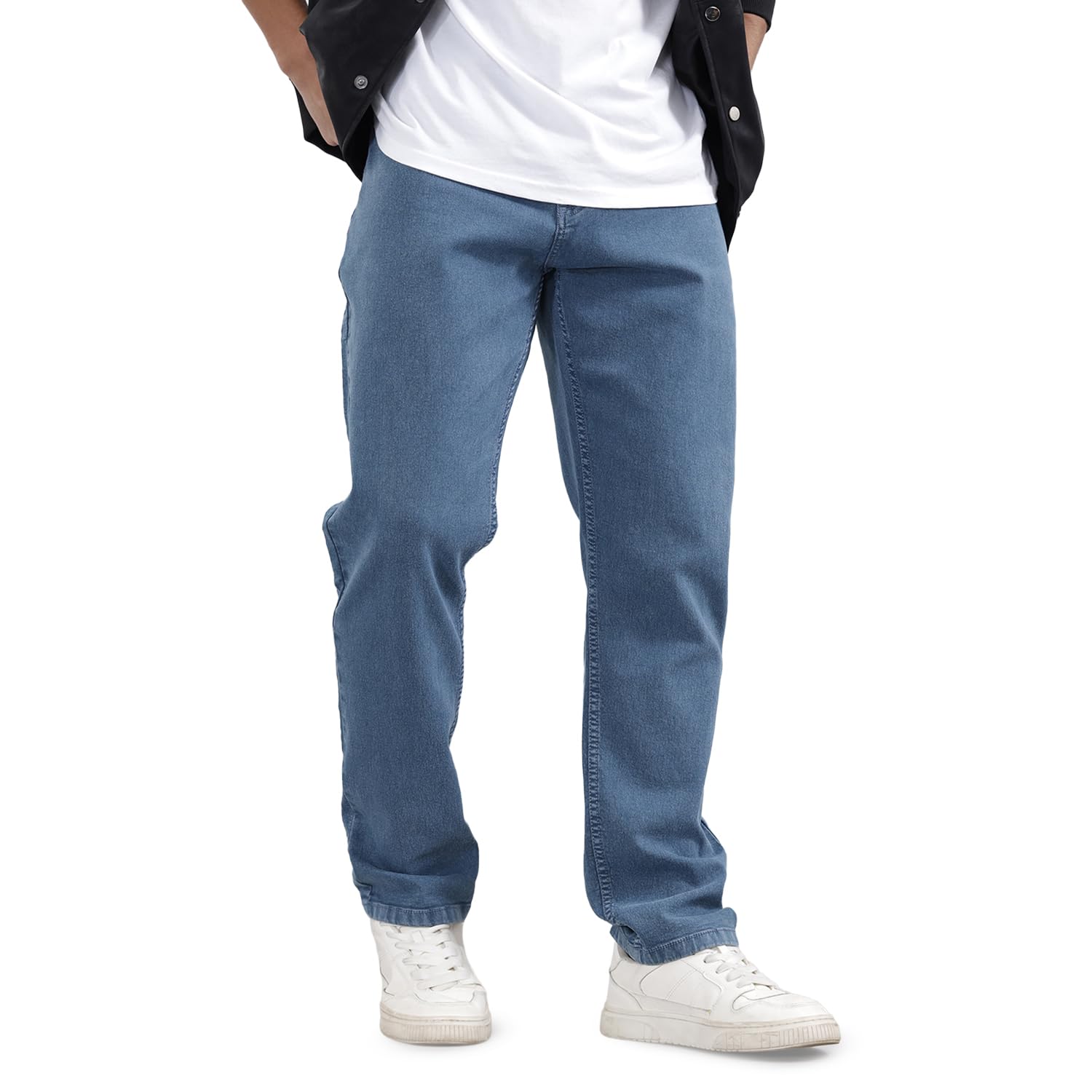 wrogn Men's Cotton Blend Jogger Fit Jeans | Light Blue Solid | Slim Fit-picture-12