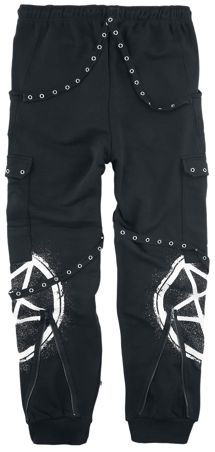 Gothicana by EMP Herren Schwarze lässige Hose mit Taschen, Riemen und Prints
