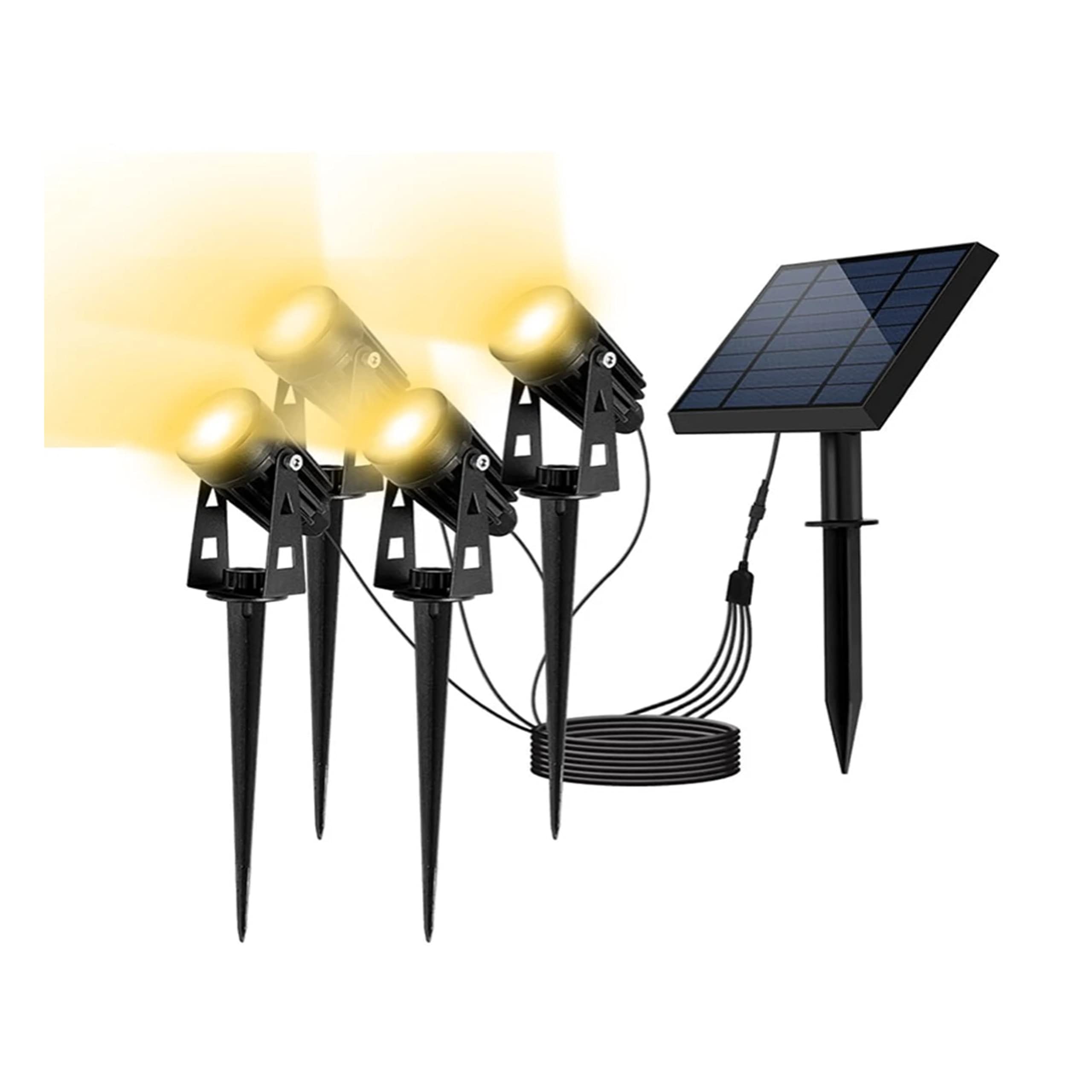 Led Solar Spotlight Solar Powered Landscape Garden Lights Outdoor Spotlights Low Voltage IP65 Waterproof 16.4ft Cable Auto On/Off for Outdoor Garden Yard Landscape Downlight (Warmwhite, 4 in 1)