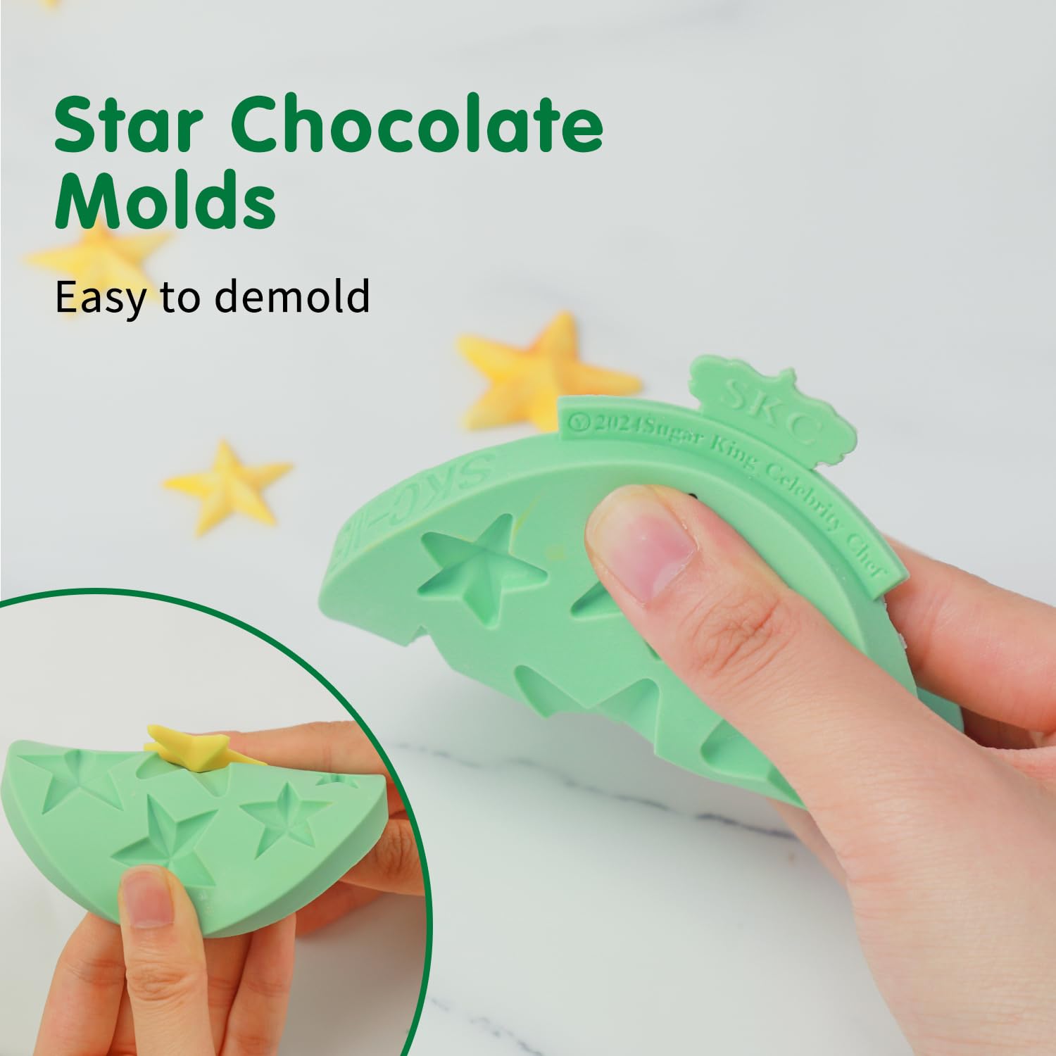 KALAIEN Moldes de silicona con forma de estrella, 2 moldes de chocolate con estrellas para hornear dulces, molde de resina de estrella (estrella de cinco/seis puntas)