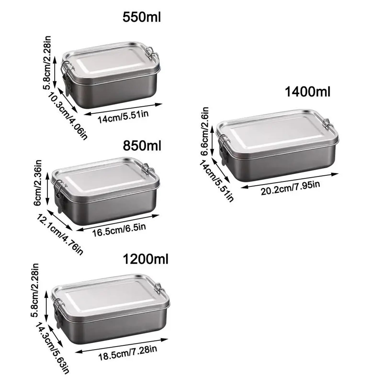 Fiambrera cuadrada de gran capacidad con tapa, contenedor almuerzo a prueba fugas for exteriores, 6 uds Para Barbacoa Camping(550ml)