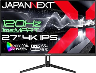 【Amazon.co.jp限定】 JAPANNEXT 27インチ IPSパネル搭載 120Hz/1ms(MPRT)対応 4K(3840x2160)解像度 ゲーミングモニター JN-i27G120U-C6 HDMI2.1 DisplayPort USB Type-C(最大65給電) HDR400相当 sRGB:100% DCI-P3:95% PS5 4K:120Hz接続 VRR KVM 【2年保証】