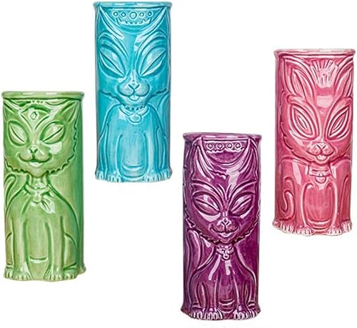 Paquete de tazas de cerámica Tiki para fiestas - Juego de 4