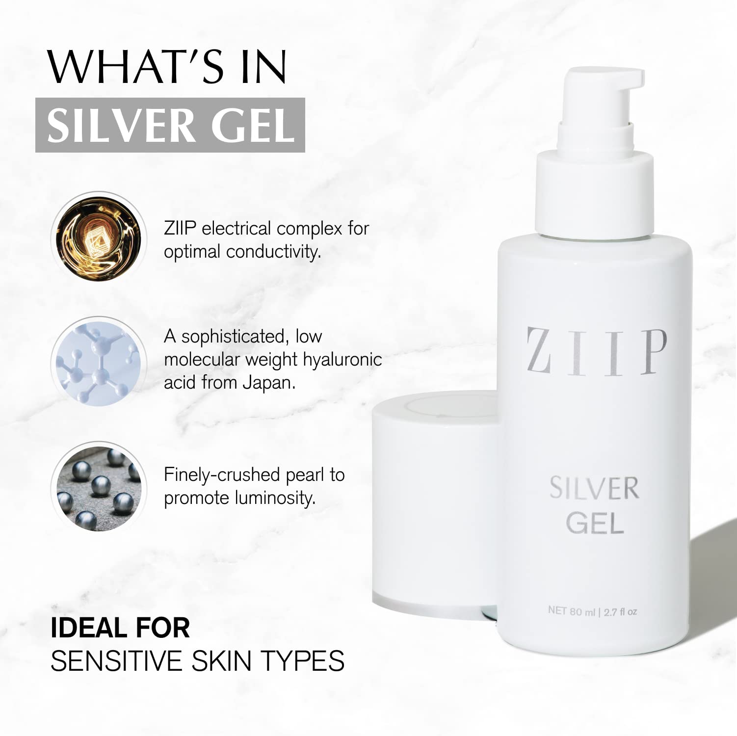 ZIIP Silver Conductive Gel with Hylauronic Acid. Hydrating & collagen
