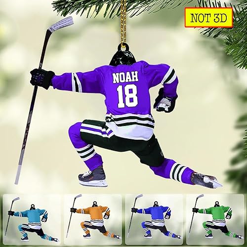 Miniatura 4 de Adorno personalizado de jugador de hockey, adorno de Navidad personalizado de hockey 2023, adorno plano de hockey personalizado, adorno de hockey