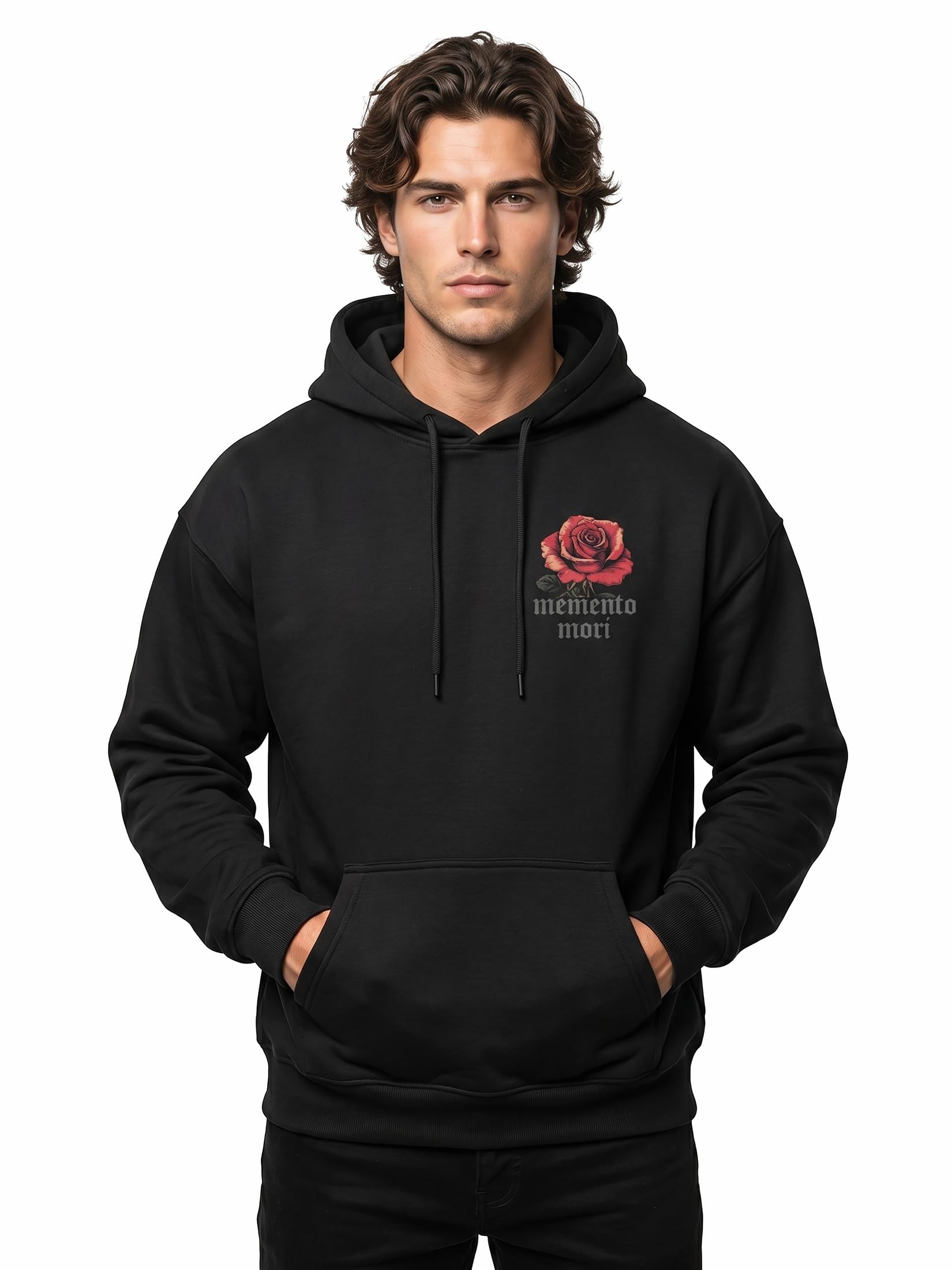 MAKAYA bluza z kapturem męska z motywem róż siłownia GYM styl streetwear vintage boho hoodie