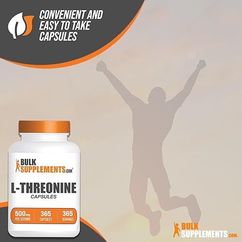 Miniatura 6 de BULKSUPPLEMENTS.COM Cápsulas de L-treonina - Suplemento de L-treonina, L treonina 500 mg - Suplemento de aminoácidos para piel y articulaciones, sin