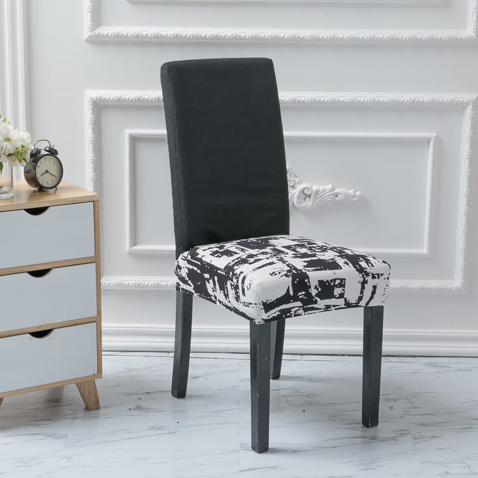 ApuaVireo&Co Coprisedia elasticizzata stampata, coprisedia per sala da pranzo Coprisedia rimovibile per sala da pranzo cucina ricevimento di nozze (nero e bianco B, 4 pieces)