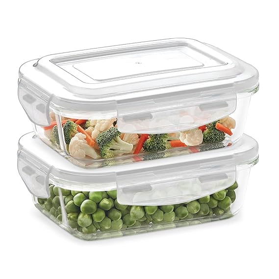 Borosil Glass Containers with Lid(Clear, 640ml) - Pack of 2