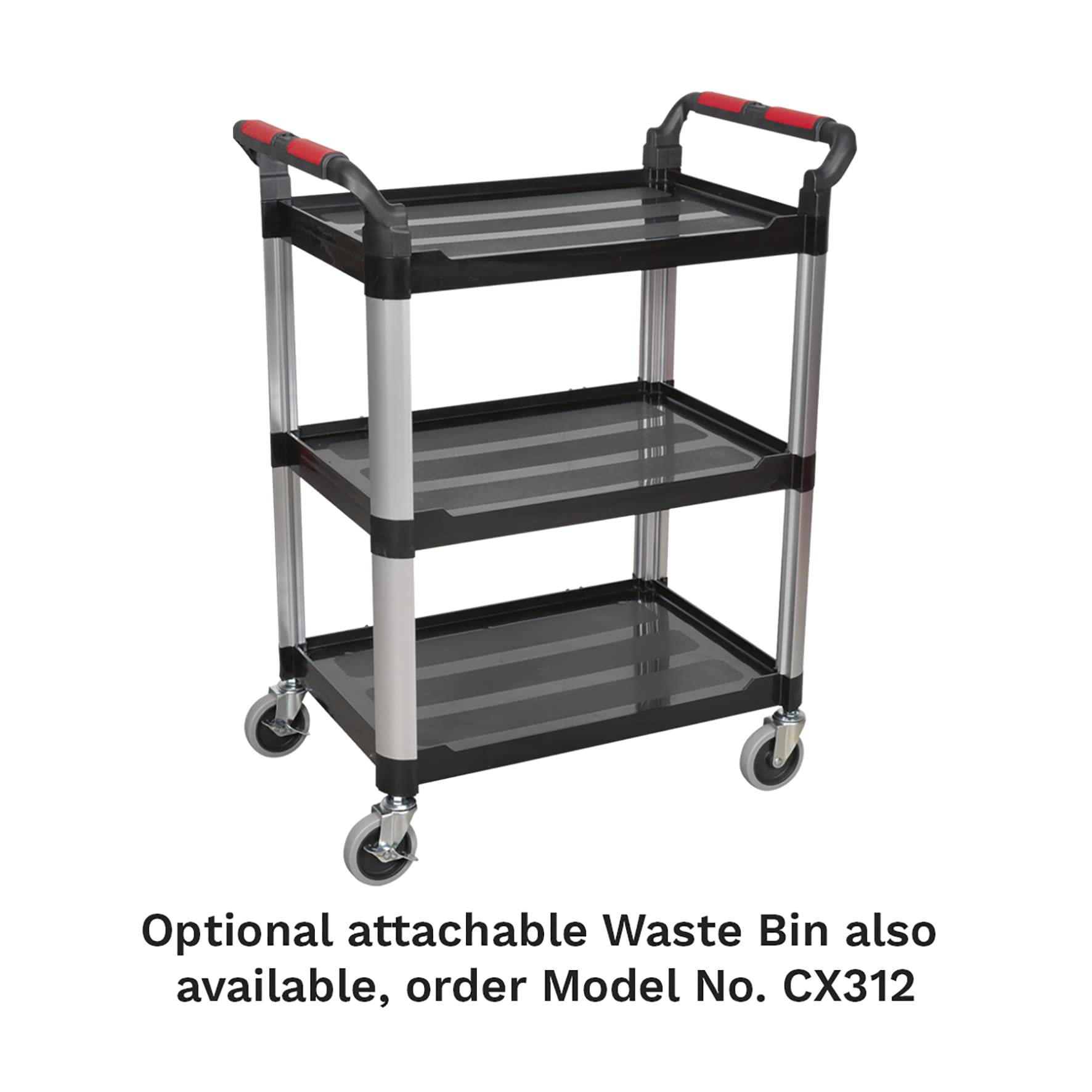 Sealey CX309 3-Level Composite Workshop Trolley, 750mm x 460mm x 980mm, Black