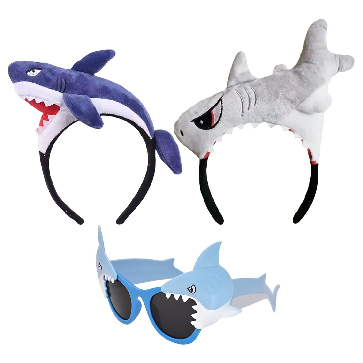 HINFHI 2 Pieces Of Shark Headbands And 1 Piece Of Shark Glasses, Funny Sunglasses, Creative Plush Headbands, Party Dressing Supplies