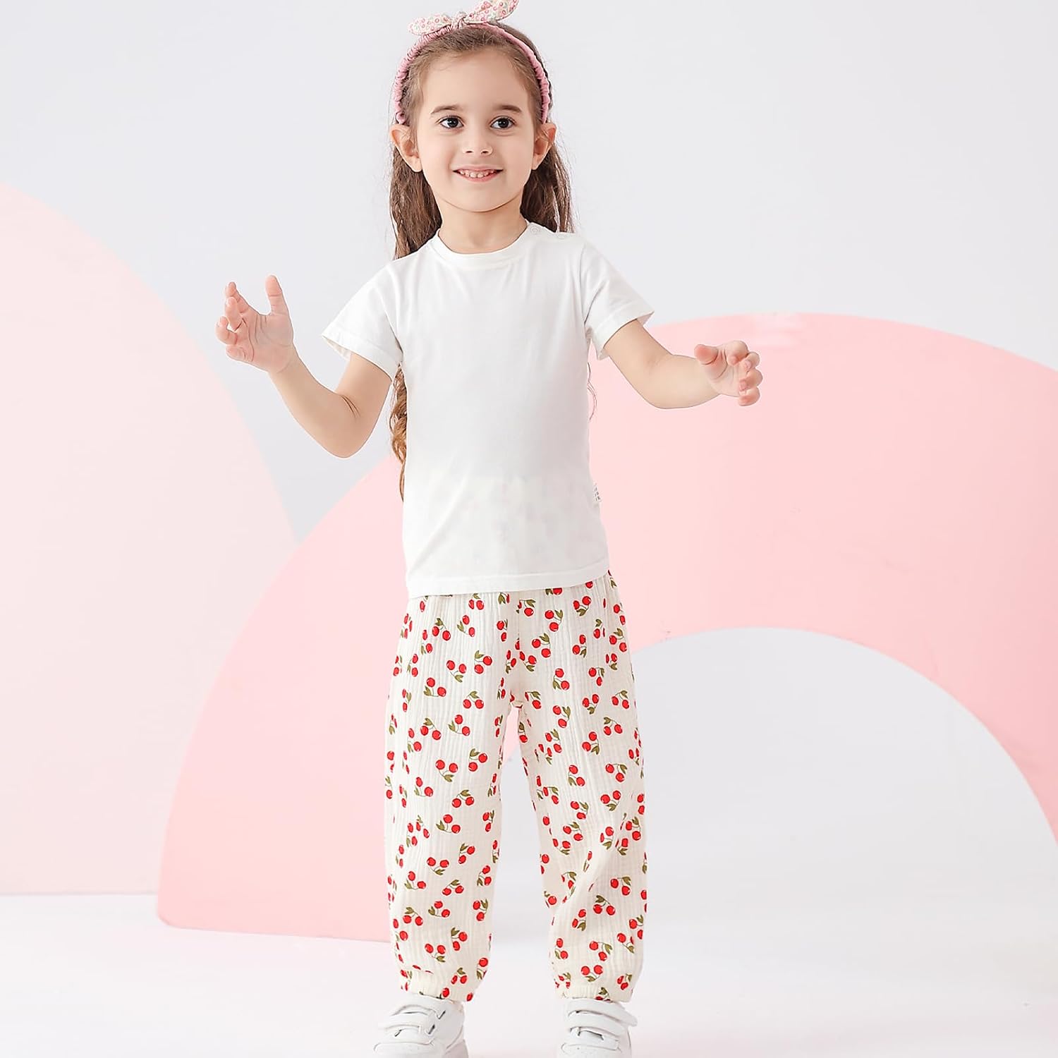 GFQLONG Toddler Baby Girls 3 Pack Elastic Waist Pants Soft Cotton Linen Harem Bloomers Summer Fall Long Pants