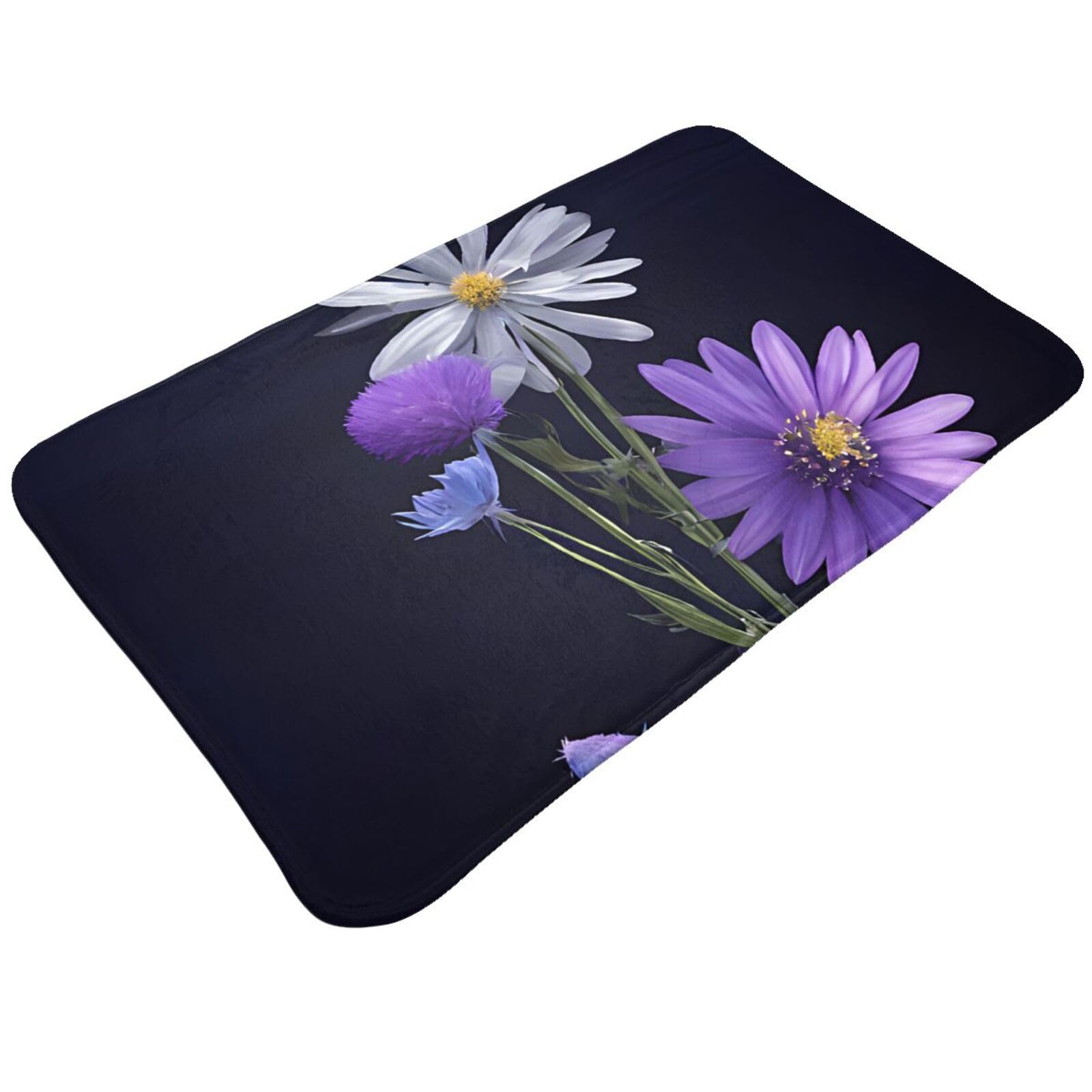 Purple Flower Print Living Room Bathroom Kitchen Anti Slip and Absorbent Carpet, Indoor Entrance Door Muddy Floor Mat, Ultra Soft Washable Carpet 21x31.5 Inches