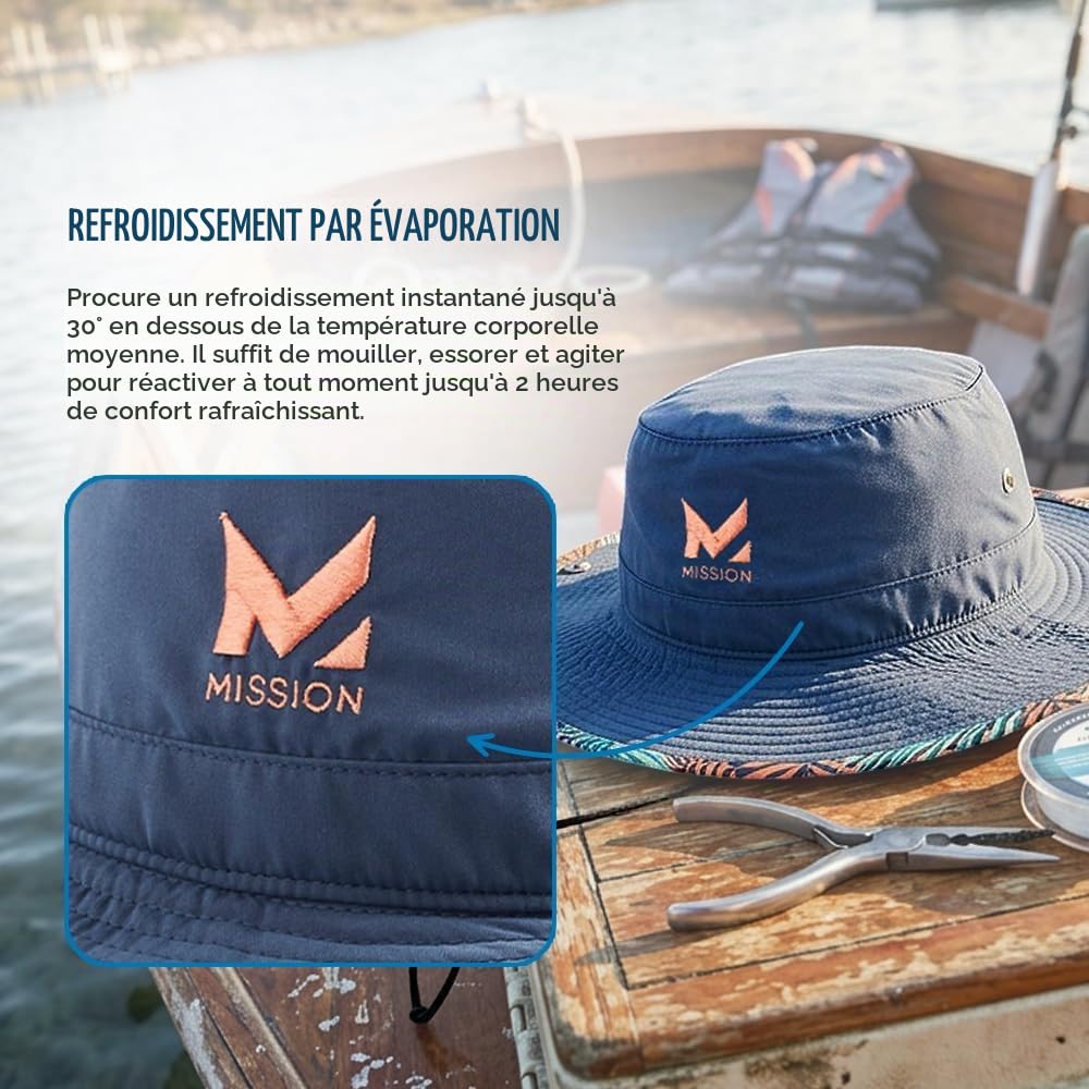 Mission Chapeau de pêcheur rafraîchissant Unisexe UPF 50 à Bord Large de 7,6 cm pour rafraîchir lorsqu'il est mouillé, UPF 50 (Kaki)