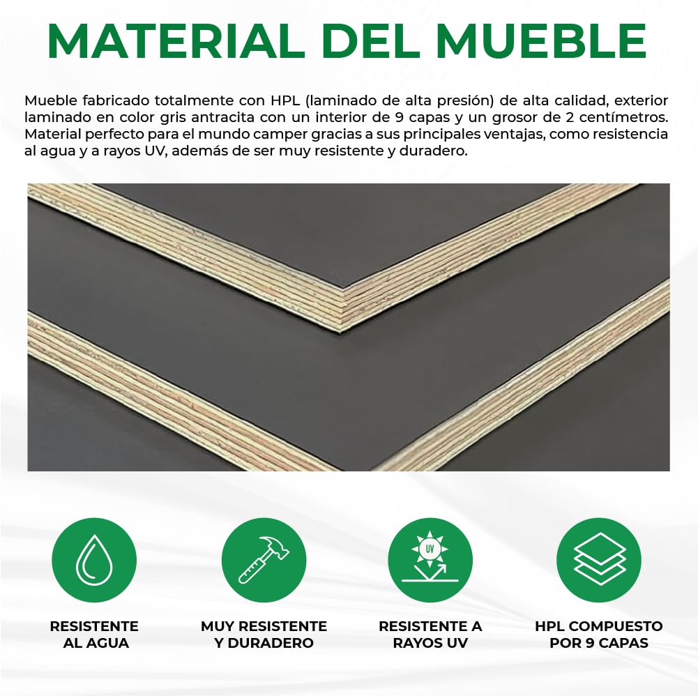 Mueble Kit Camper para Furgonetas VW T5, T6, T6,1 Multivan y California sin mueble lateral, con Accesorios y Colchón incluidos