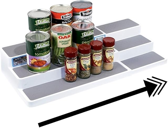 HKESTLDO Spice Racks For Inside Cupboard, 3 Tier Expandable Spice Racks Free Standing, Non Slip Plastic Organiser For Kitchen, Pantry And Bathroom (3 Tier)