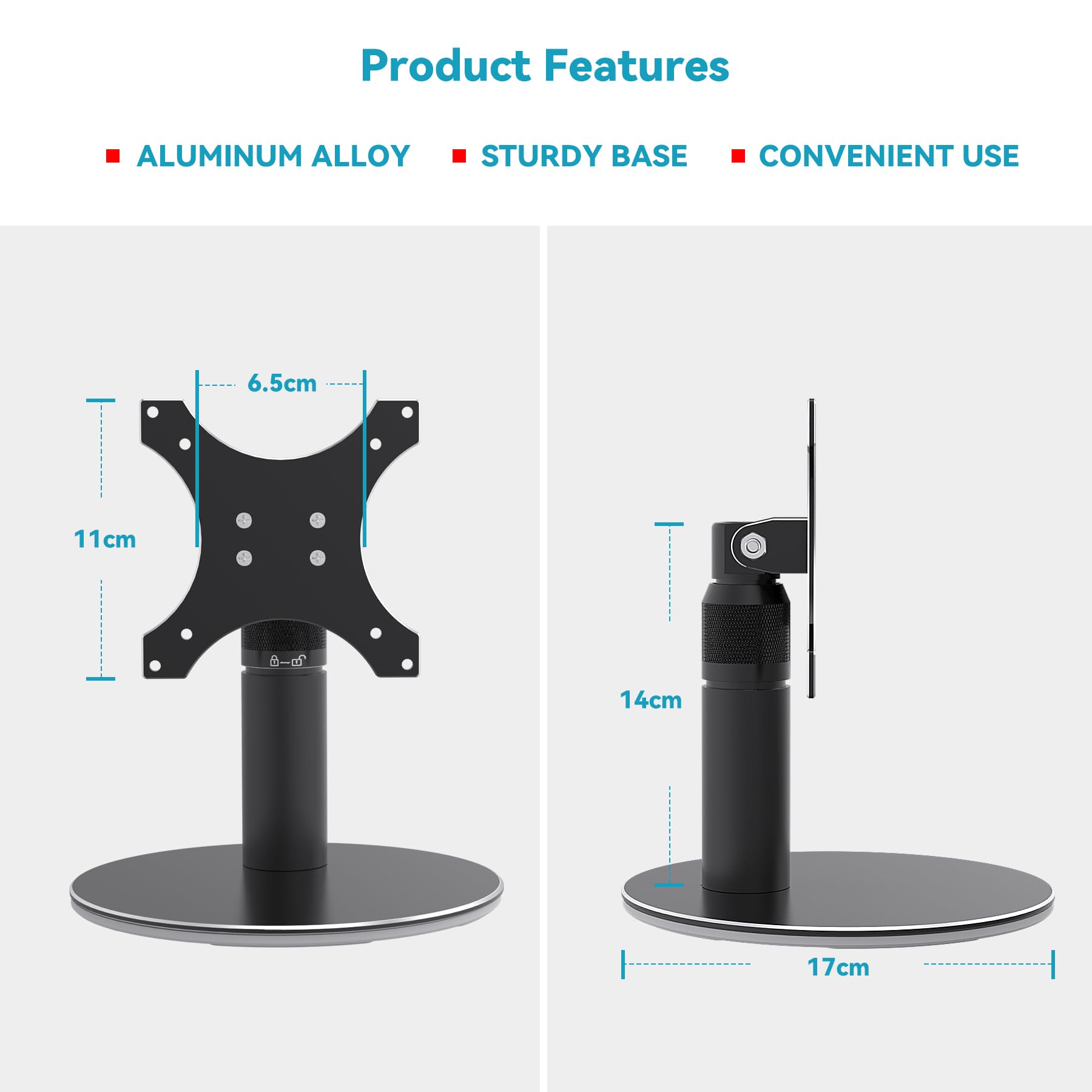 Supporto rotante di alta qualità per spettacolo 15/21, nero, altezza regolabile, base non scivolosa per cucina/Living Room/Foyer, Sturdy & Durable Construction, Easy Switch Device in ritratto e