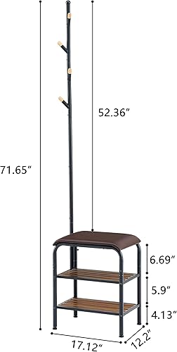 Miniatura 5 de Perchero para zapatos, 3 en 1, con almacenamiento de zapatos con bancos, estante pequeño de metal para zapatos, para entrada, sala de estar,