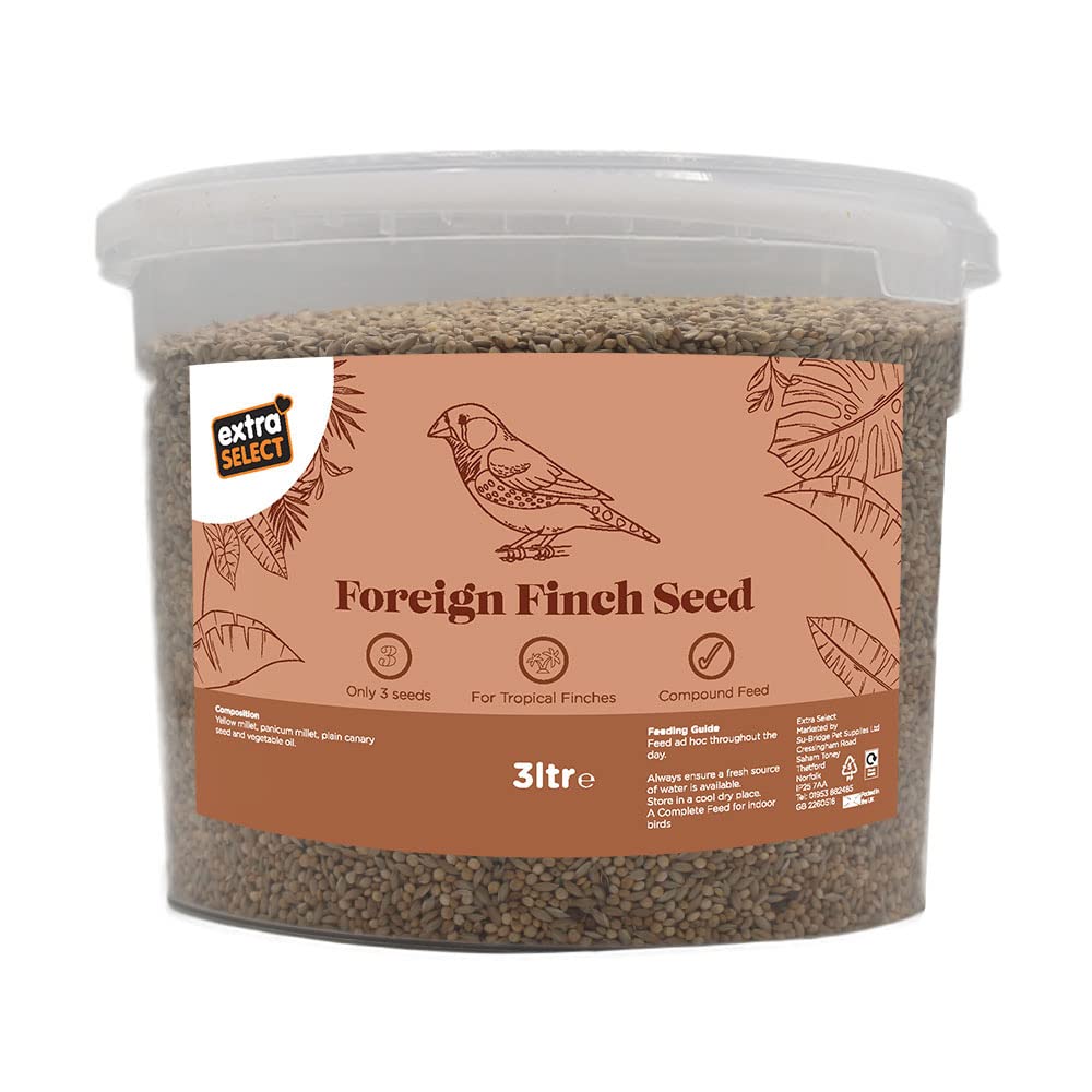 Extra Select Foreign Finch Seed Mix: Three-Seed Mix for Tropical Finches, Compoud Small Bird Food - 3 Litre Bucket