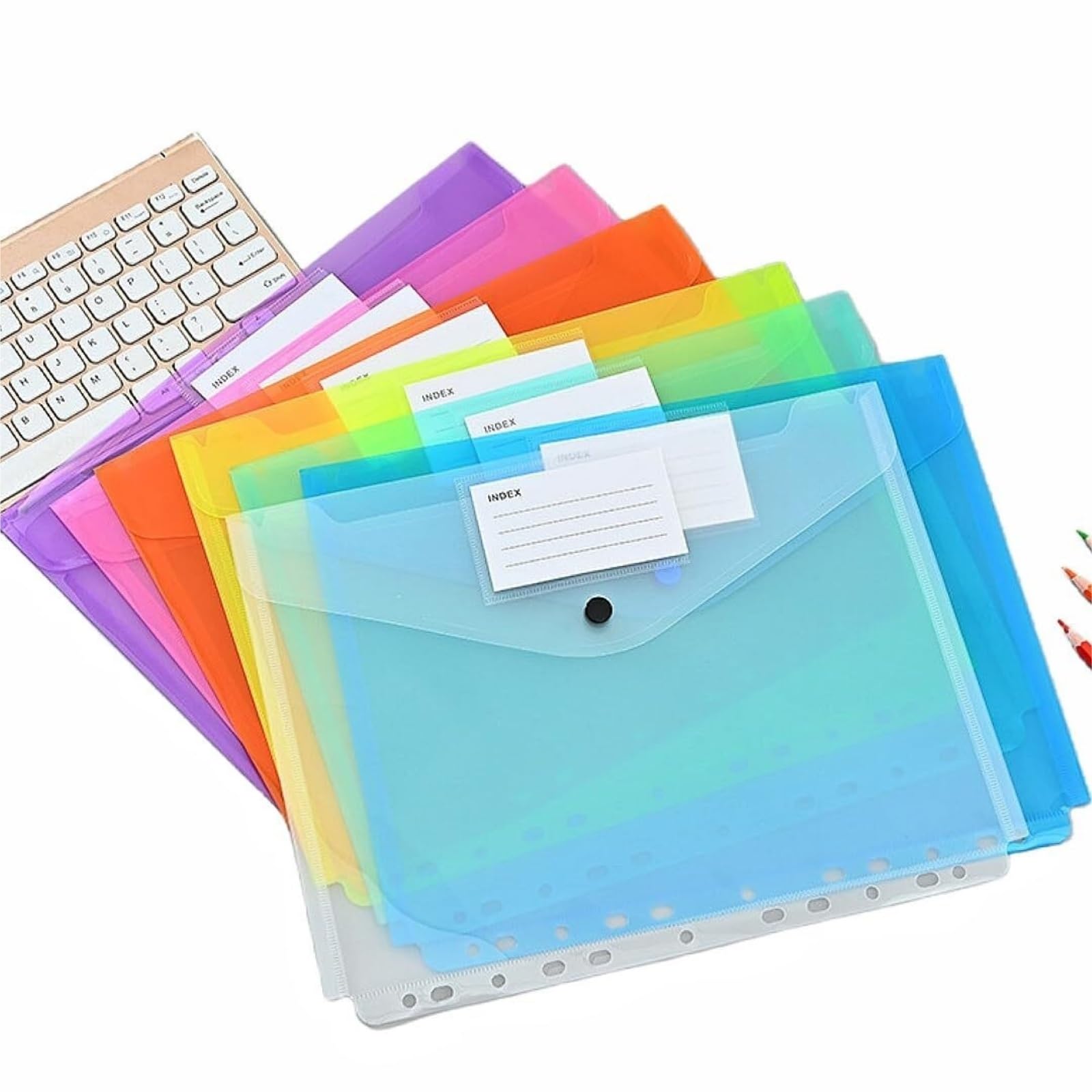 cartelle in plastica Raccoglitore tascabile - 12 buste Cartelle raccoglitore 11 fori for anelli 2/3/4, Cartelle raccoglitore con bottone automatico ed etichetta, formato lettera cartelle