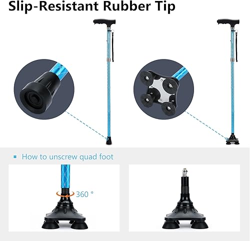 Miniatura 5 de KAKICLAY Bastón plegable con luz LED para mujeres y hombres, plegable, ajustable, plegable, de aluminio ligero para personas mayores y adultos