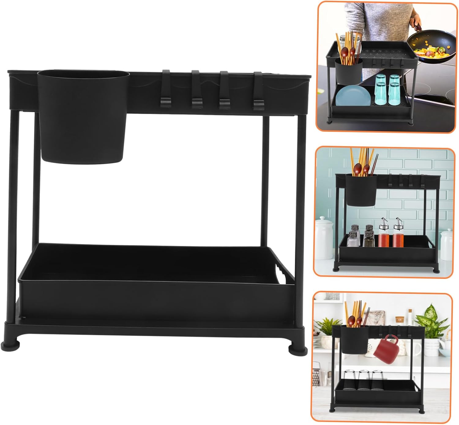 Alipis 1set Pull-out under Sink Storage Organizer Multi-functional Cabinet Rack for Kitchen and Bathroom Smooth Sliding Design for Condiments and Cleaning Supplies