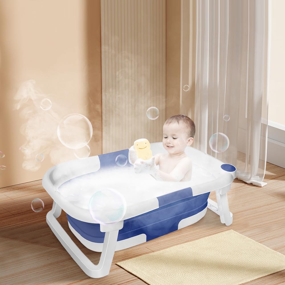 Bañera de bebé plegable, portátil para bebés como artículo esencial para recién nacidos y niños pequeños, para 0-24 meses, set de cuidado del bebé para recién nacidos (azul)