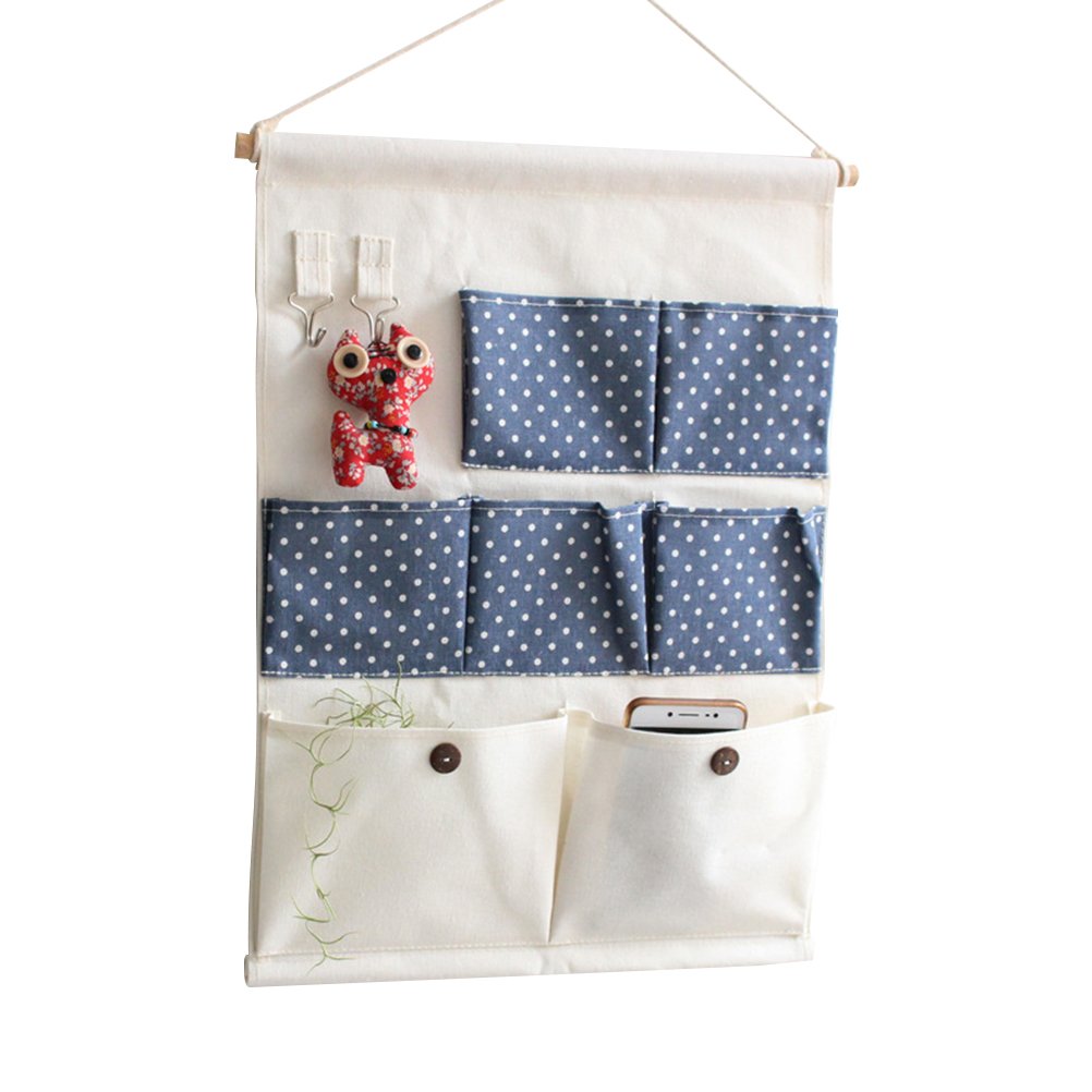 BESPORTBLE over The Door Wall Hanging Storage Organizer Multi-pocket Linen Large and Small Pockets Includes Wooden Bar for Easy Hanging for Closet or Nursery Use Random Color