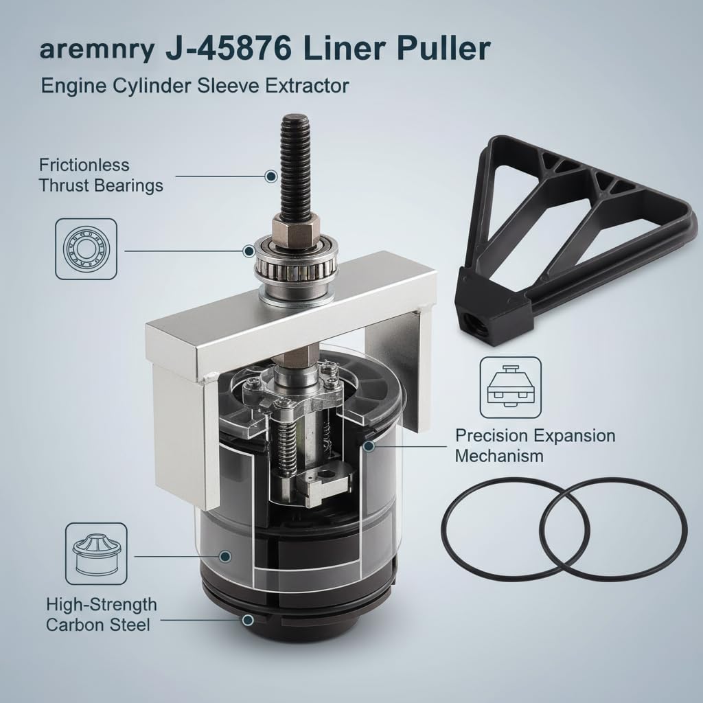 Cylinder Liner Puller for Detroit Diesel 60 Series DD13 DD15 DD16 MTU S2000, J-45876 & OTC 5875 Alternative, Heavy Duty Liner Remover with Thrust Bearing, 5.0" to 5.75" Bores
