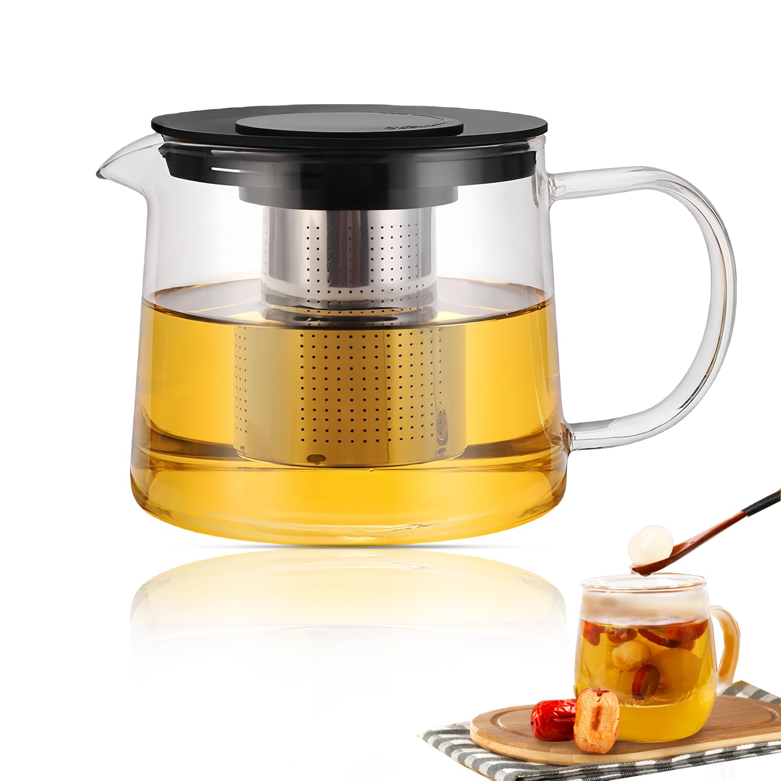 Teiera In Vetro Con Filtro 1500 ML, Teiera In Vetro Borosilicato, teiera Con Infusore, Teieras vetro, Teieras In Vetros Di Alta Qualità Pour Piano cottura in ceramica (21 X 15 X 13 cm)