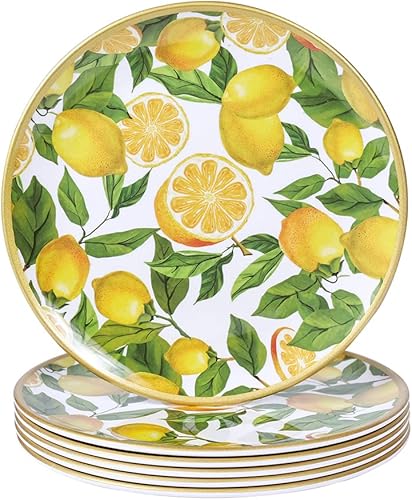 Lechoo Platos llanos de melamina 6 platos de postre de 8.5 pulgadas para uso en interiores y exteriores, resistentes a la rotura, limón..