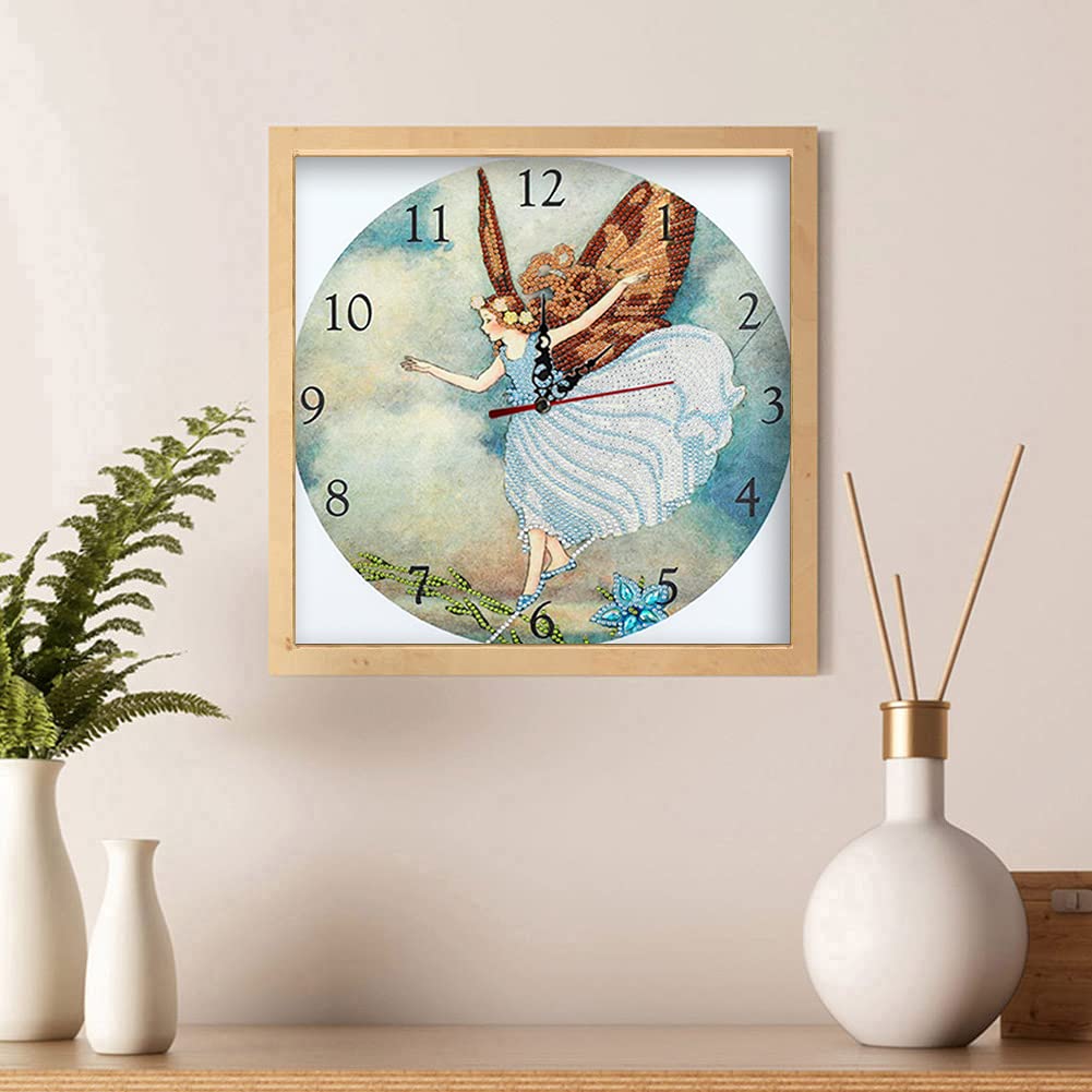 LUSandy Kit fai da te per pittura con diamanti 5D per adulti farfalla ragazza trapano parziale forma speciale diamante arte orologio da parete cristallo strass pittura con diamanti per numero mosaico