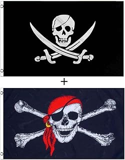 3x5 FT CrossKnife Flag and Jolly Roger (Red Scarf) Flag -Fading Materials - Bright Colors Anti-Pirate Flags Polyester Canvas Brass Buttonhole