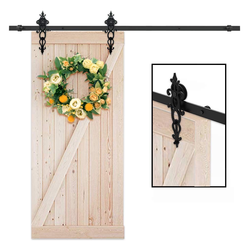 4FT/121cm Antique Sliding Barn Wood Door Hardware Track Kit Sliding Door Track System Flower Style Roller for Single Door
