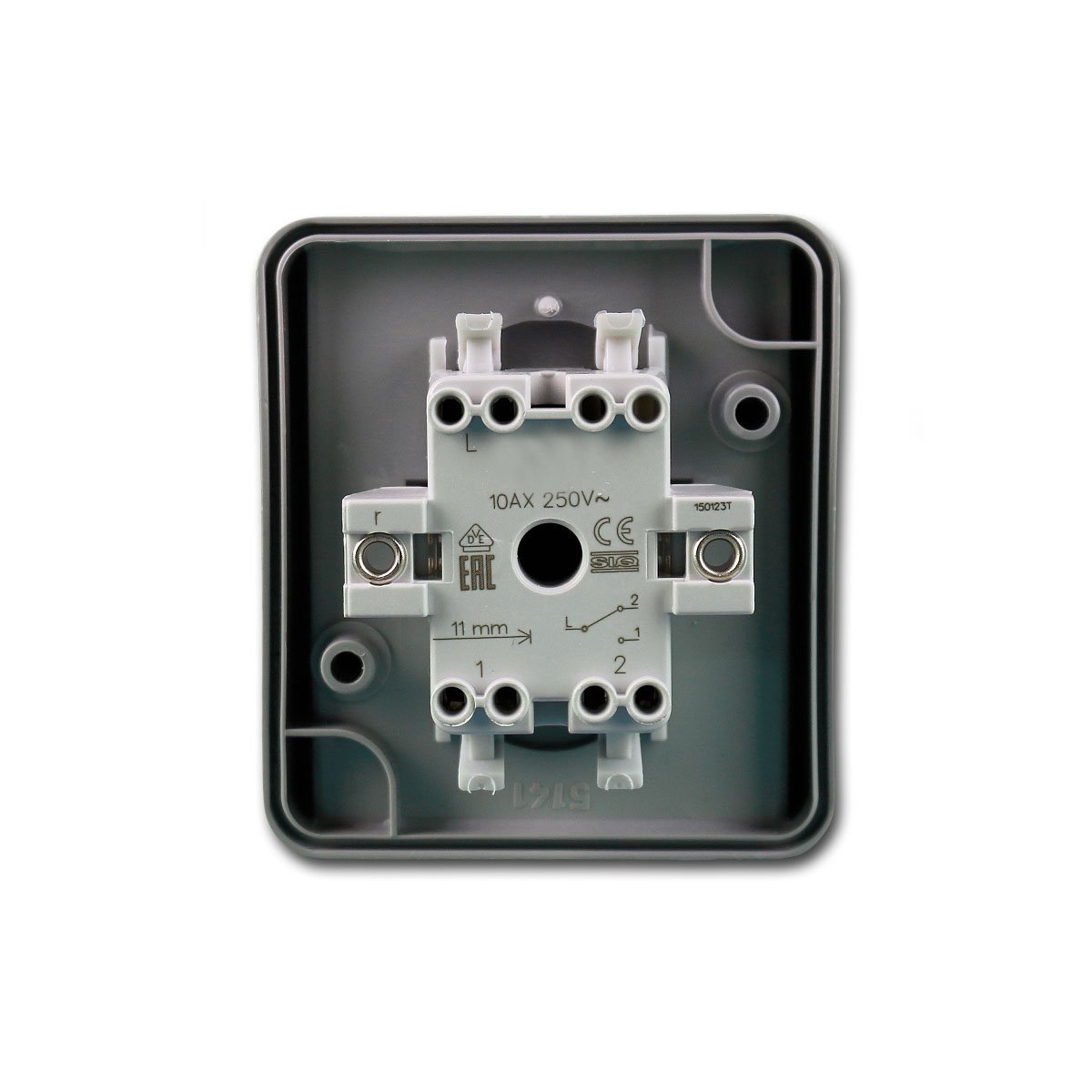 Deviator Grigio Per Fontana 250V~/10A AP IP44 - Interruttore Senza Viti Per Esterni E Ambienti Umidi Con Telaio