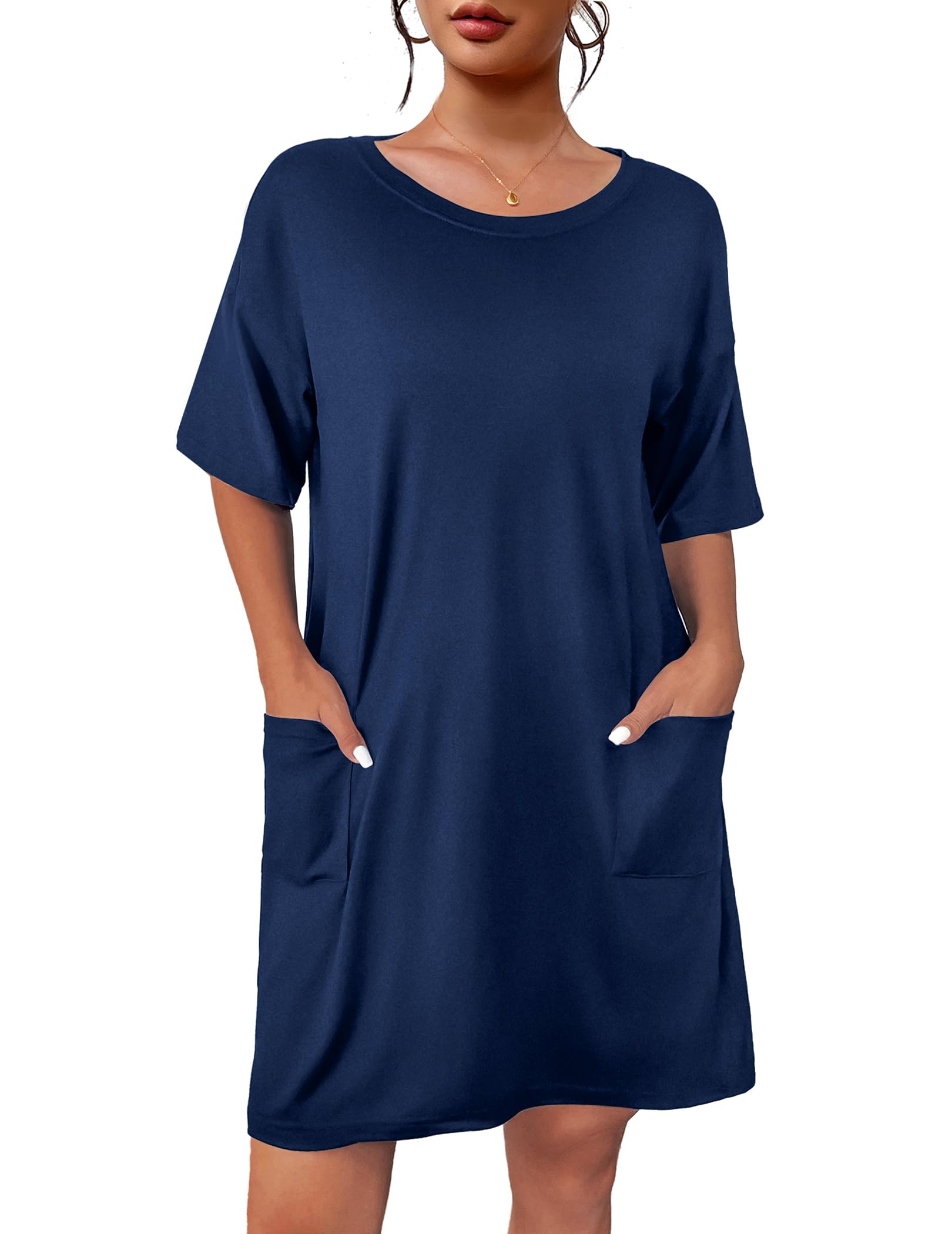 Ekouaer Womens Nightgown with Pockets Short Sleeve Sleep Shirts