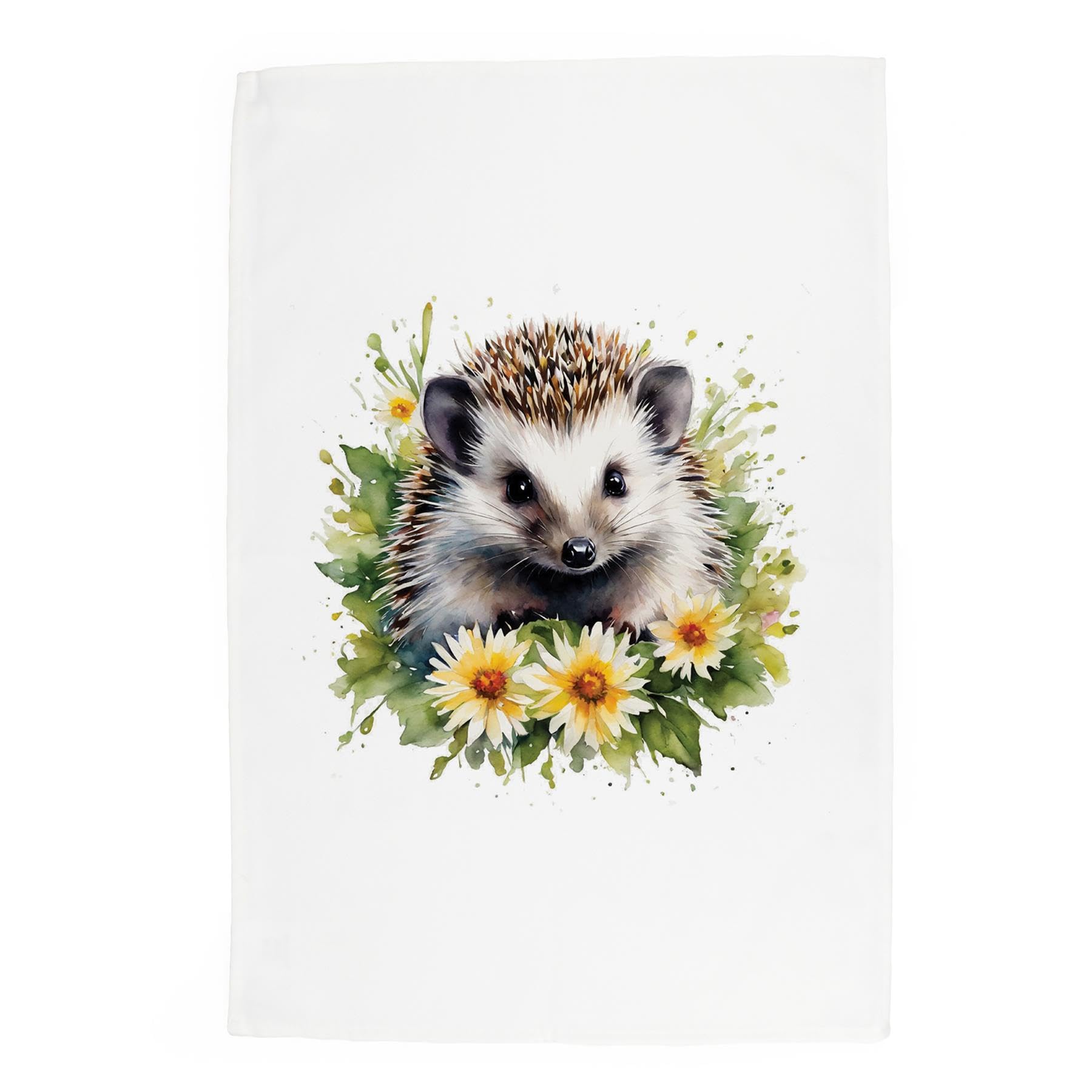 Purely Home Multicoloured Floral Hedgehog Tea Towel - Animals & Flowers Nature Wildlife Gift/Present - Panama Cotton Kitchen Dish Towel/Drying Cloth - 67Cm X 45Cm