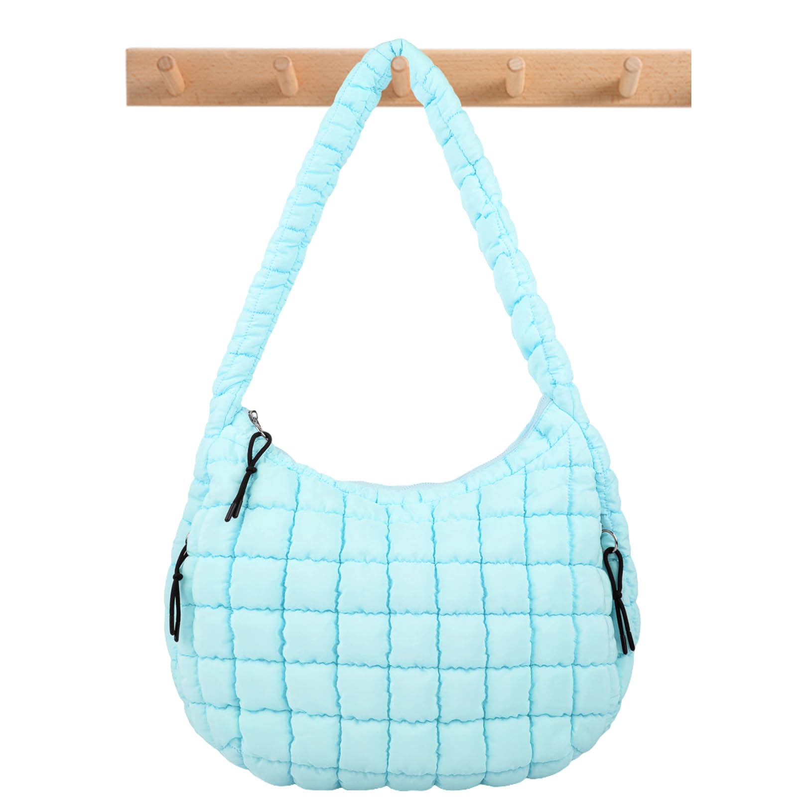 Quilted Puffer Tote Bag Large Crossbody Shoulder Bag with Zipper, Nylon Bubble Hobo Handbag Carryall Bag for Women